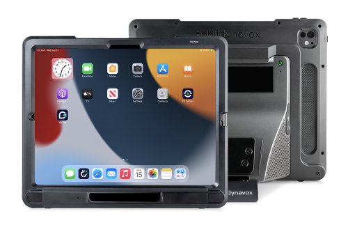 TD Pilot eye-controlled communication device for iPad front and back view.